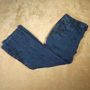 Venezia Jeans Plus Size 22 Blue Dark Wash Floral Embroidered Wide Leg Stretch
